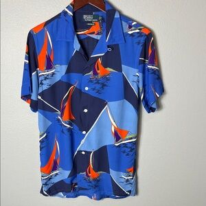 Polo by Ralph Lauren Men's Blue and Orange Sailboat Shirt